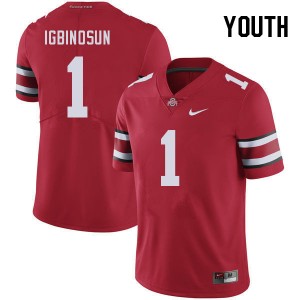 Ohio State #1 Youth Davison Igbinosun Jersey Red Football Embroidery 495778-697