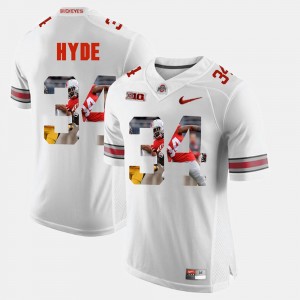 #34 CameCarlos Hyde Ohio State Buckeyes Pictorial Fashion For Men's Jersey - White