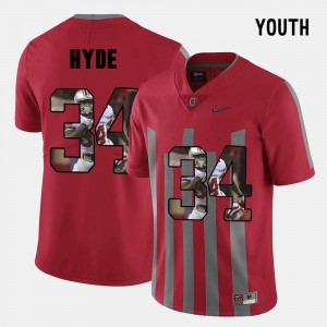 #34 CameCarlos Hyde Ohio State Buckeyes Youth(Kids) Pictorial Fashion Jersey - Red