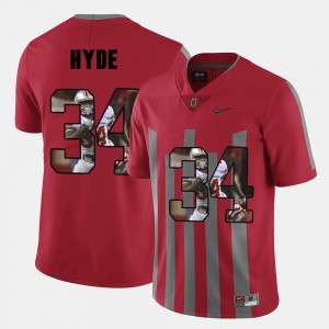 #34 CameCarlos Hyde Ohio State Buckeyes Pictorial Fashion Men's Jersey - Red