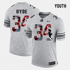 #34 CameCarlos Hyde Ohio State Buckeyes For Kids Pictorial Gridiron Fashion Pictorital Gridiron Fashion Jersey - Gray