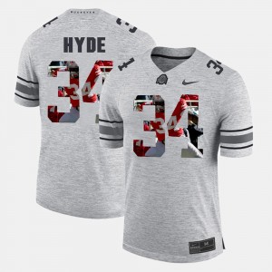 #34 CameCarlos Hyde Ohio State Buckeyes Men Pictorital Gridiron Fashion Pictorial Gridiron Fashion Jersey - Gray