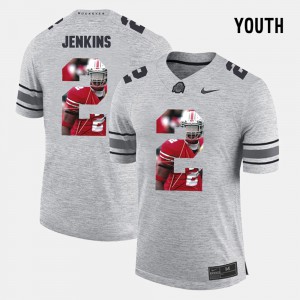 #2 Malcolm Jenkins Ohio State Buckeyes Pictorital Gridiron Fashion Pictorial Gridiron Fashion Kids Jersey - Gray