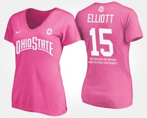#15 Ezekiel Elliott Ohio State Buckeyes With Message For Women's T-Shirt - Pink