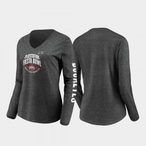 Ohio State Buckeyes Ladies Stiff Arm Long Sleeve V-Neck 2019 Fiesta Bowl Bound T-Shirt - Heather Charcoal