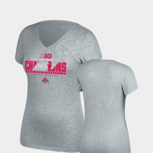Ohio State Buckeyes 2018 Big Ten Football Champions Locker Room V-Neck Top of the World For Women T-Shirt - Heather Gray