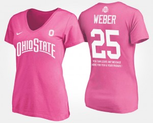 #25 Mike Weber Ohio State Buckeyes With Message Ladies T-Shirt - Pink